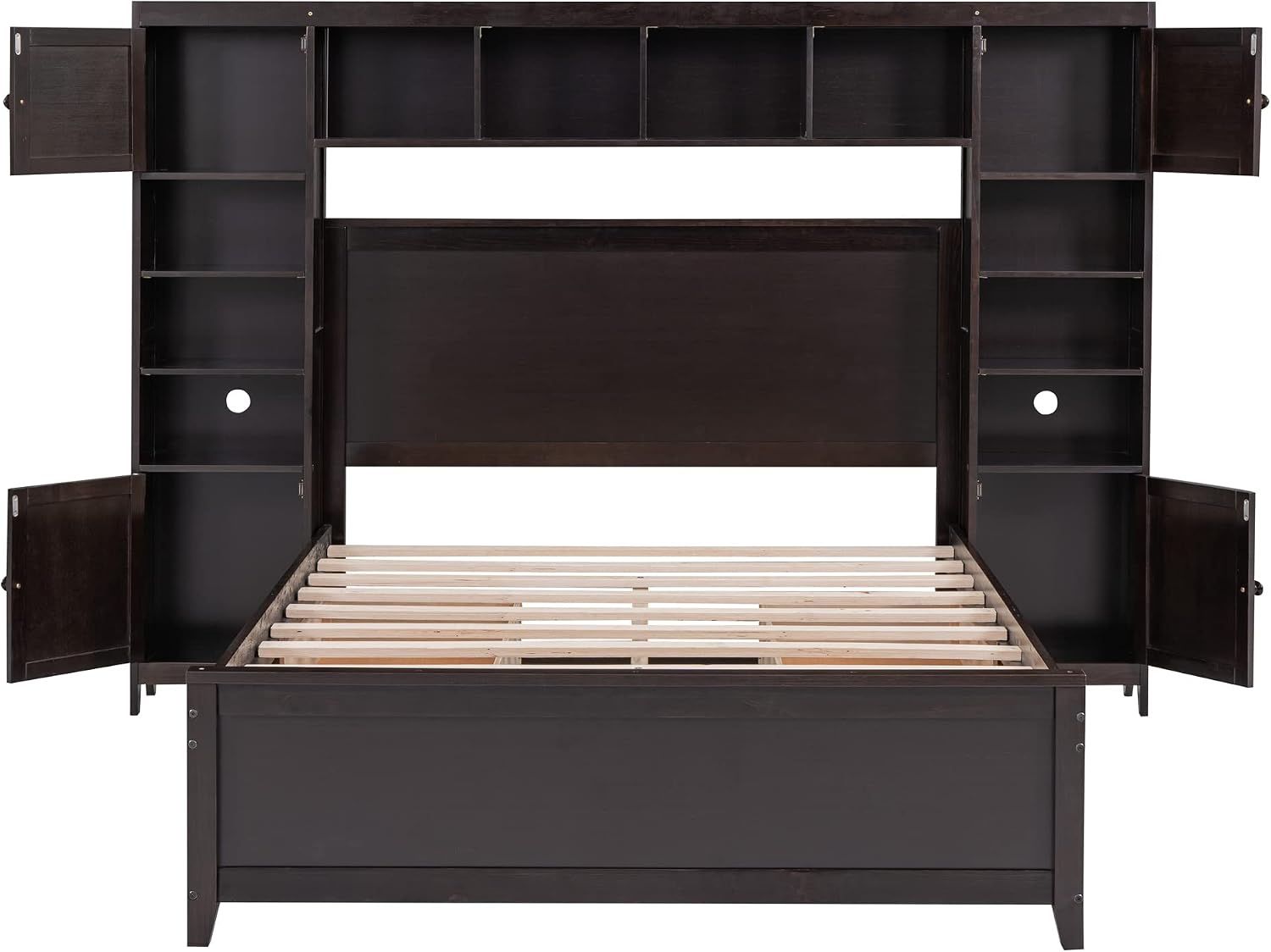 Merax Full Size Wooden Bed with All-in-One Cabinet and Shelf, White Modern Platform Bed Frame with 4 Storage Drawers for Bedroom and Apartment
