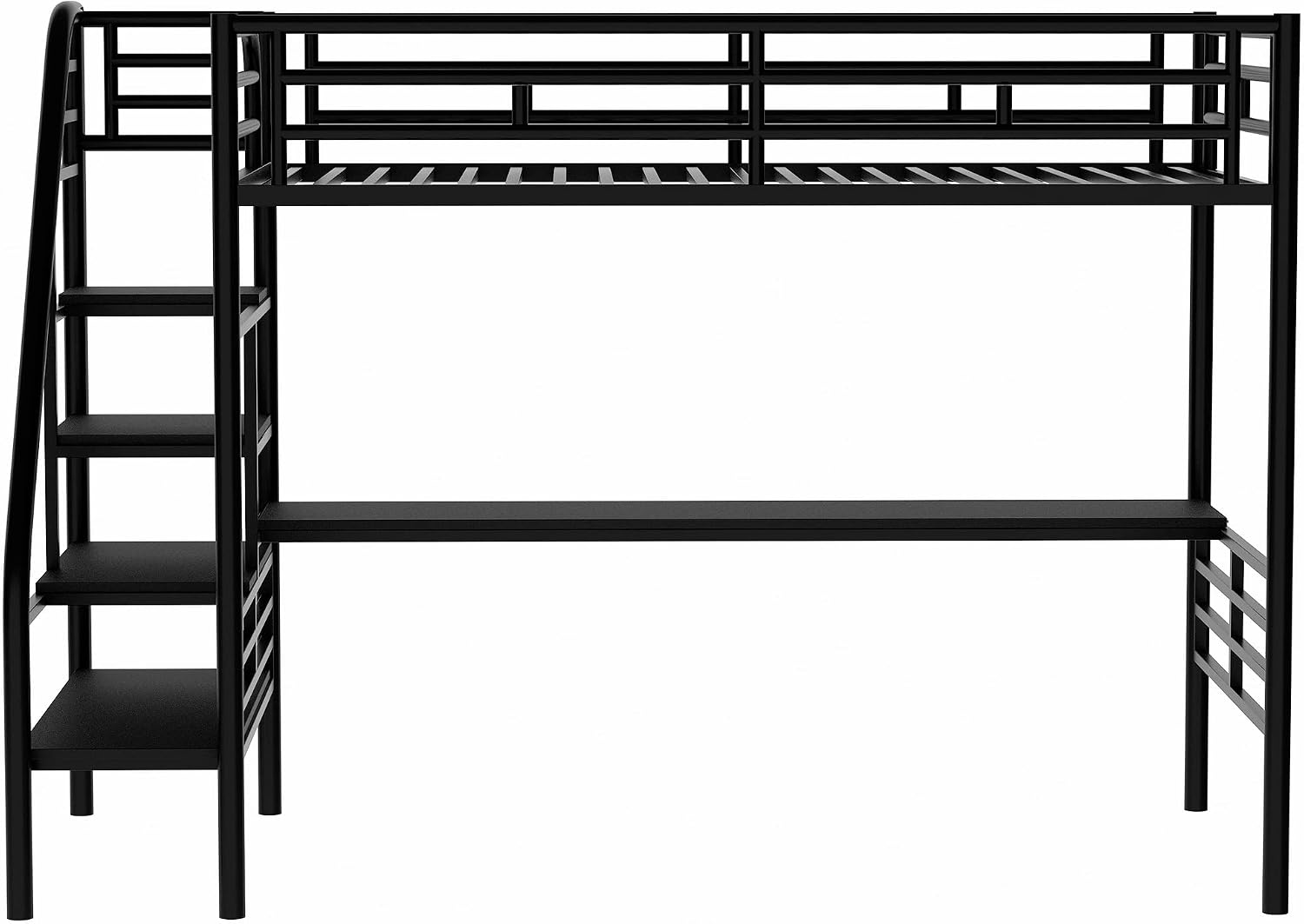 Twin Size Metal Loft Bed Frame with Desk,Bed Designed W/Full-Length Metal Desk Surface,No Box Spring Needed,for Bedroom,Black