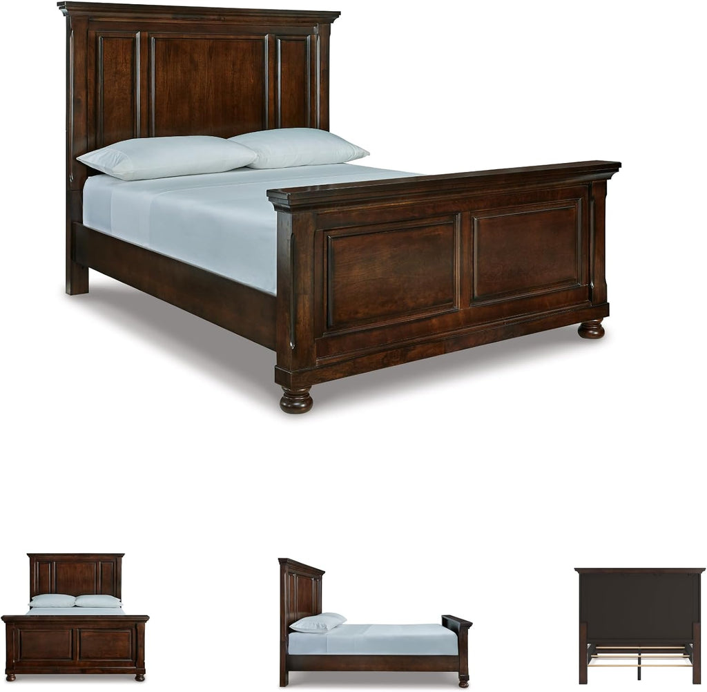 Signature Design by Ashley Porter Traditional Queen Panel Bed, Hand-Finished, Foundation or Box Spring Needed, Wood, 67.81' W x 88.25' D x 60.25' H, Dark Brown