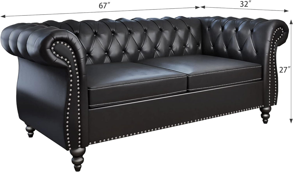 QHITTY Accent Sofa, Chesterfield Loveseat Modern Leather Couch Upholstered Sofa with Tufted Back for Living Room Furniture (Black)