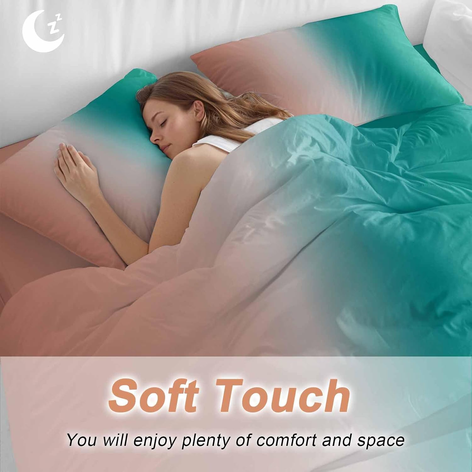 Gradient Pink Green Duvet Cover Set Queen Size 4 Pieces Modern Abstract Minimalist Orange Brown Ocean Beach Bedding Set with Zipper Closure,1 Comforter Cover 92x106 Inches 1 Flat Sheet&2 Pillow Cases