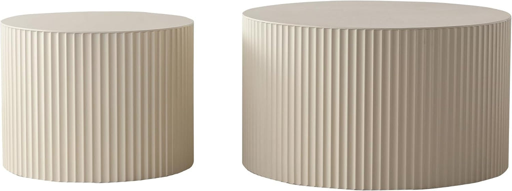 Nesting Coffee Table Set of 2, Round Wood Coffee Table and End Table Sets, Modern Double Luxury Modular Accent Center Tea Table for Living Room Bedroom, （Beige + Cream, 18.9' & 14.96'