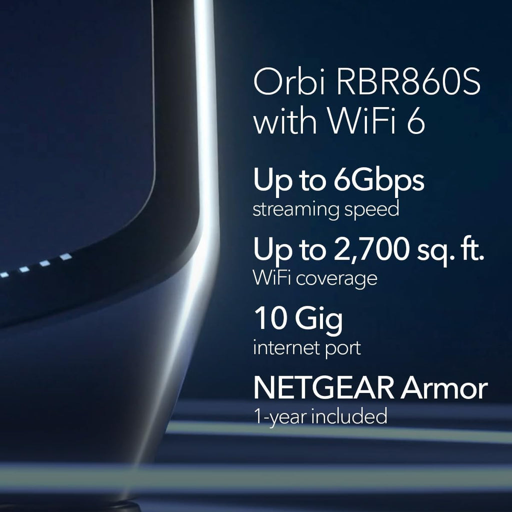 NETGEAR Orbi Tri-Band WiFi 6 Router (RBR860S) - Coverage up to 2,700 sq. ft, 100 Devices -10 Gig Internet Port - AX6000 802.11ax (up to 6Gbps) (Renewed)