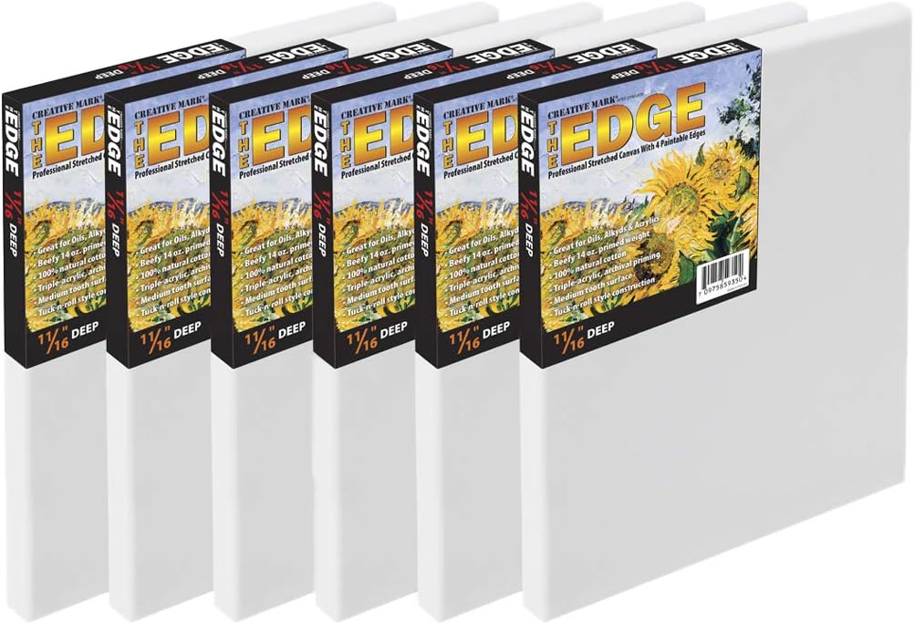 Creative Mark The Edge Deluxe Cotton Stretched Canvas for Painting, 15x30, 6-Pack, 14oz. Primed Weight, Universal Archival Priming, Medium Tooth, Artwork Canvas for Painters of All Levels