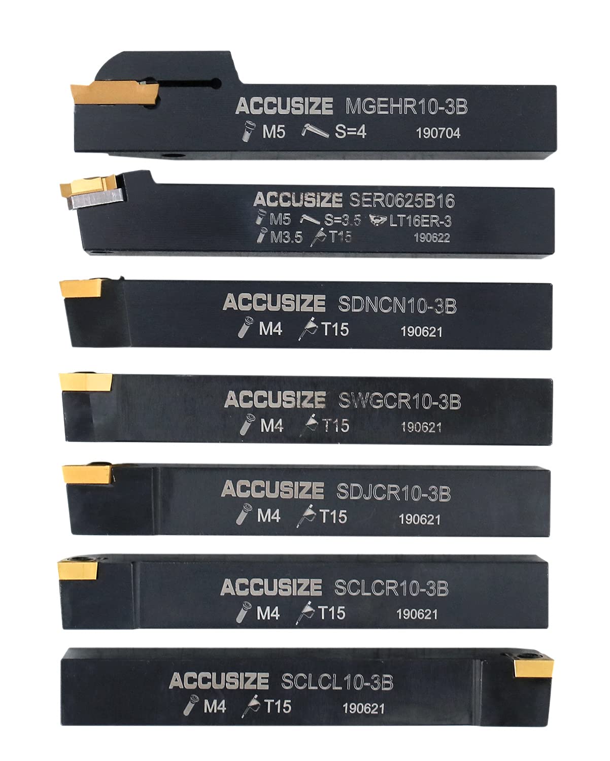 Accusize Industrial Tools 5/8'' Shank 7 Pc Indexable Carbide Turning Tool Set in Fitted Box, 2387-2005