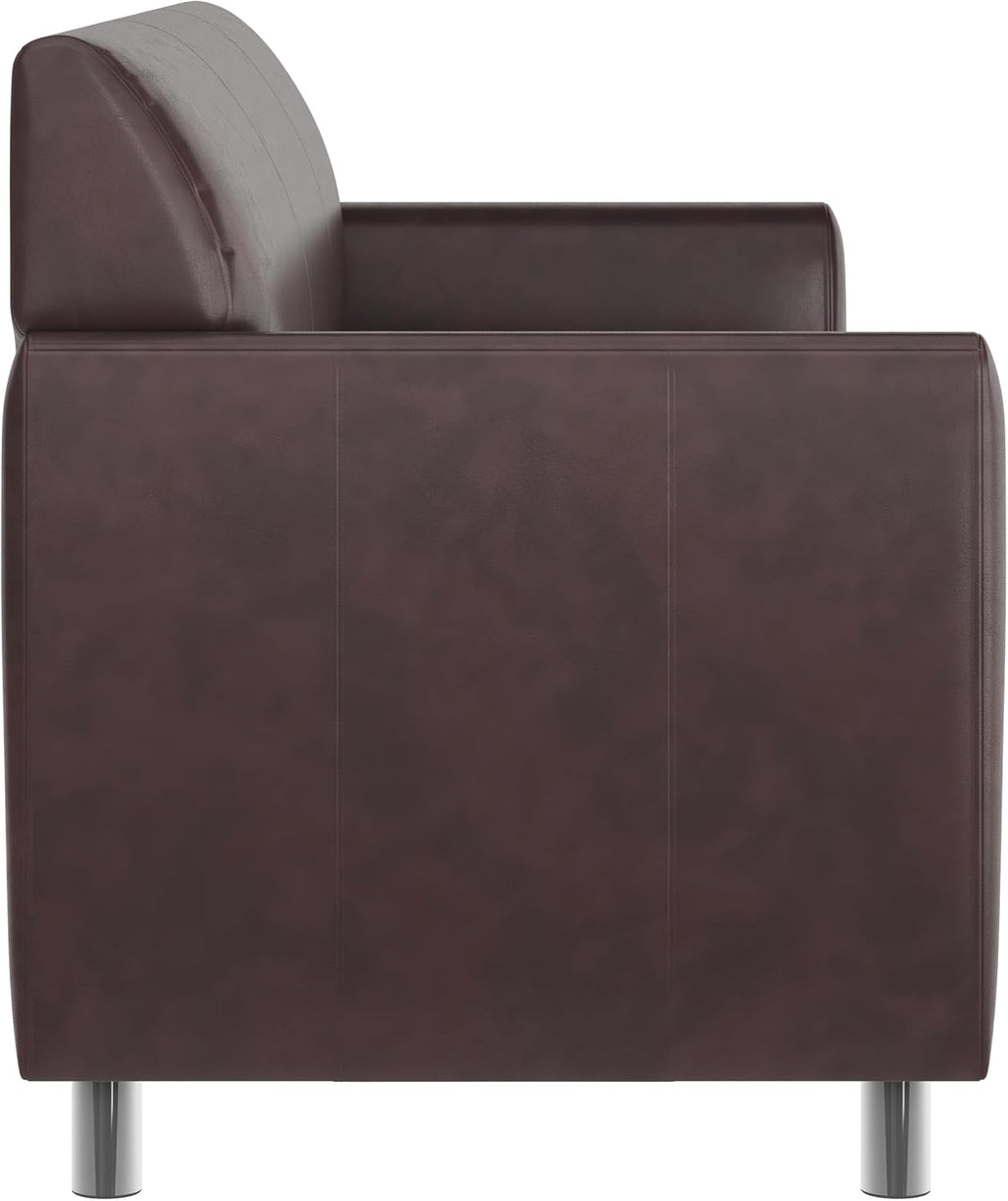 Flash Furniture Hercules Diplomat Side Reception Sofa with Chrome Legs, Lobby Chair with Cushions and Flared Arms, Brown LeatherSoft