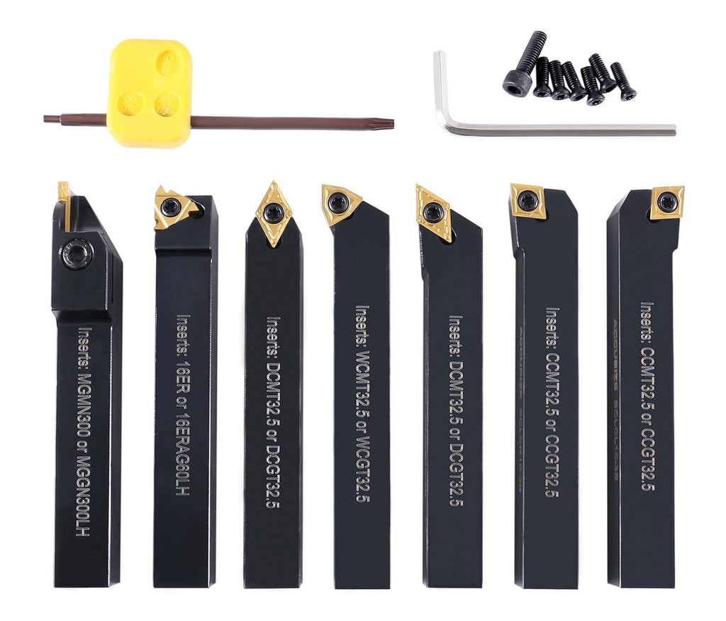 Accusize Industrial Tools 5/8'' Shank 7 Pc Indexable Carbide Turning Tool Set in Fitted Box, 2387-2005