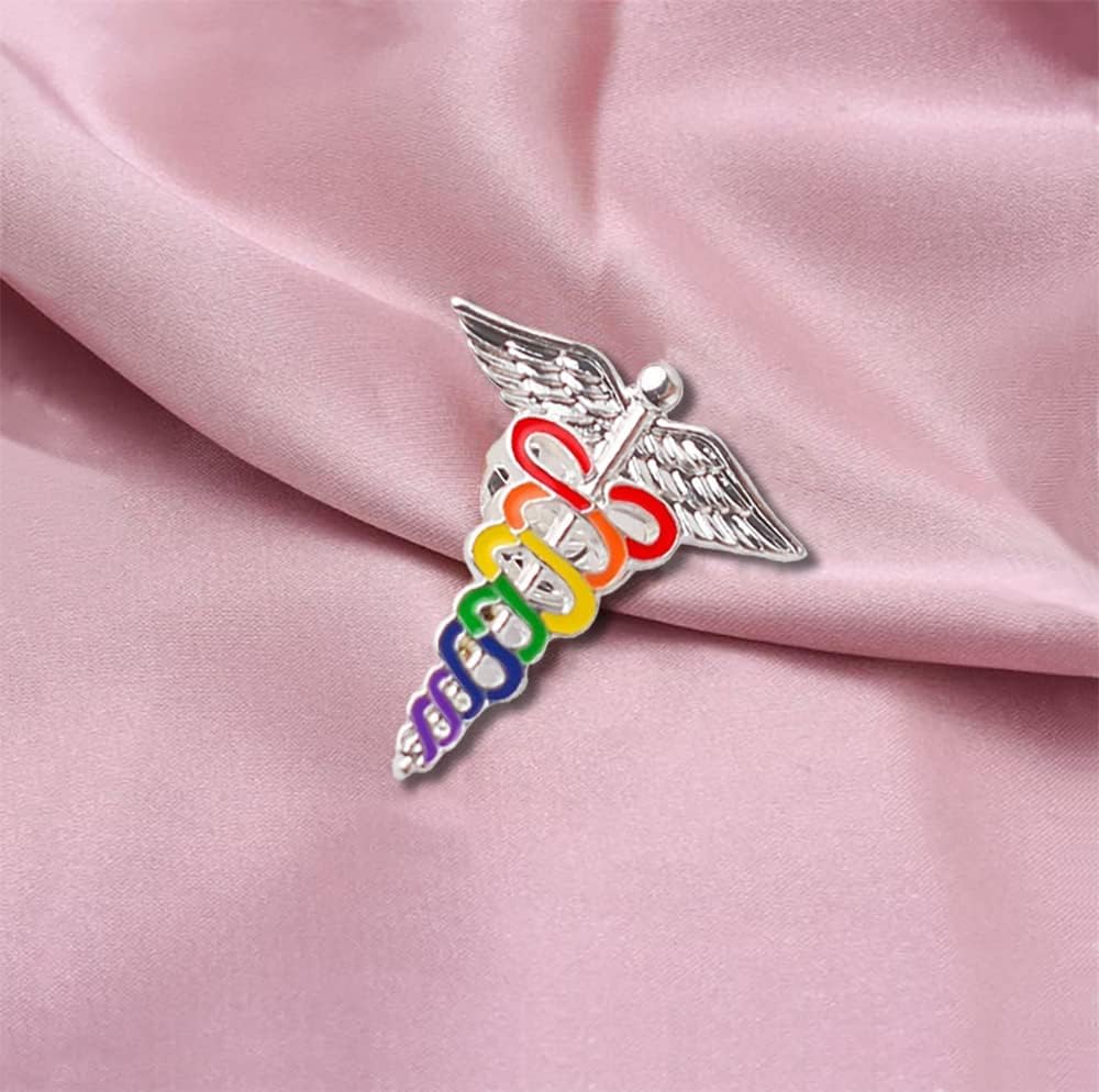 10/25/100pcs Rainbow Caduceus Pins - LGBTQ Medical Pin Rainbow Enamel Snake Stick Caduceus Lapel Brooch - Medical Symbol Caduceus Pin Perfect for Nurse, Doctors, and LGBTQ Emergency Brooch Jewelry
