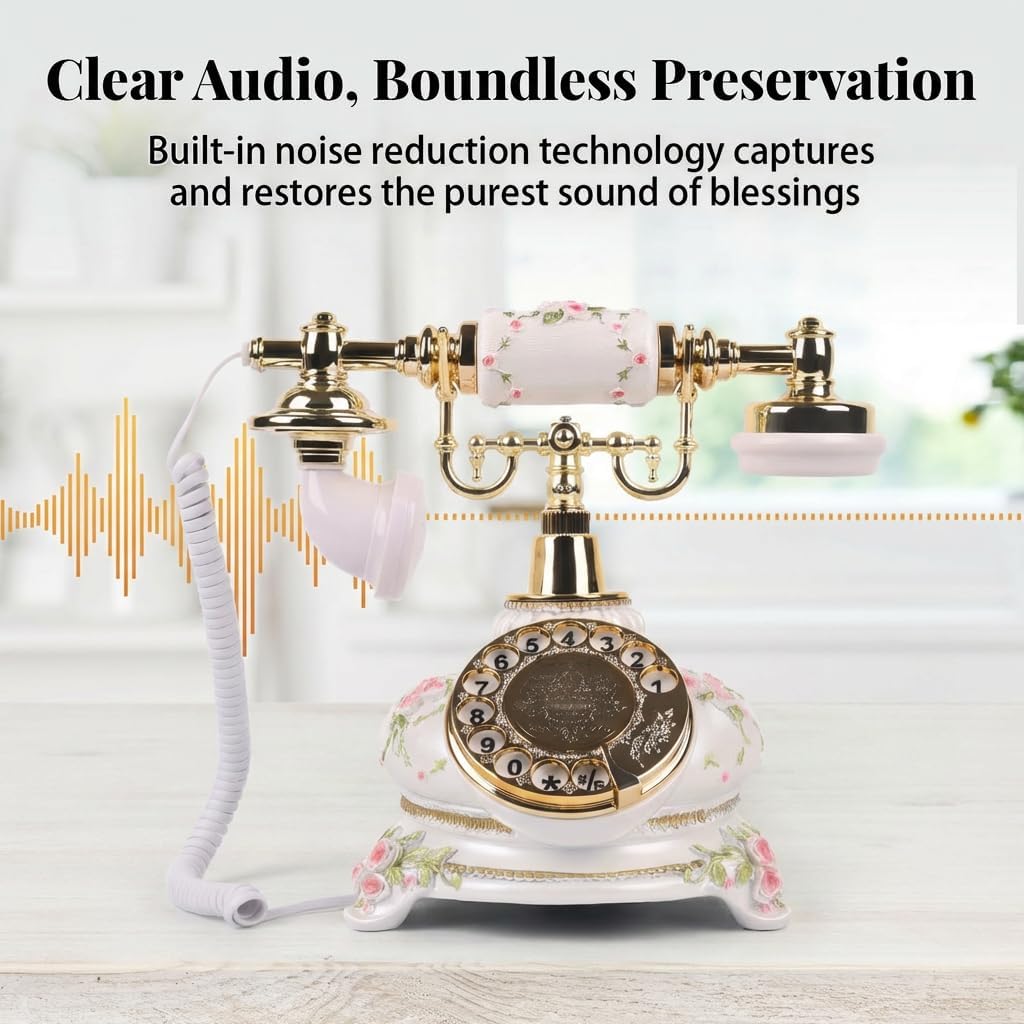 Audio Guest Book Wedding Phone, Audio Guestbook Phone Recorder, Leave a Message After the Tone Guest Book, for Weddings, Parties, Birthdays, Graduations (Flower Striped