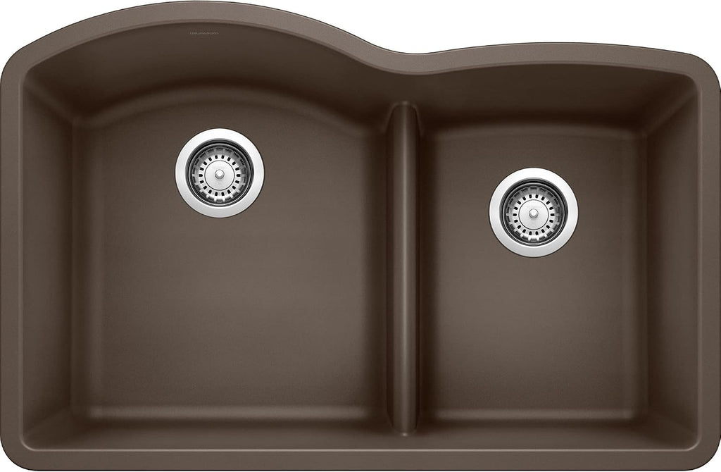 BLANCO, Café Brown 441597 DIAMOND SILGRANIT 60/40 Double Bowl with Low Divide Undermount Kitchen Sink, 32' X 21'
