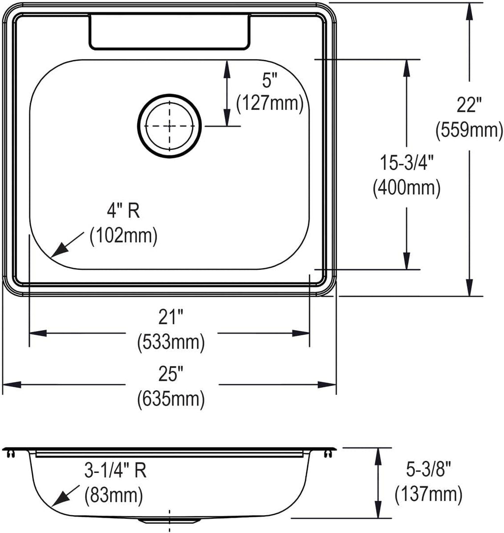 Elkay GE125223 Dayton Single Bowl Drop-in Stainless Steel Sink