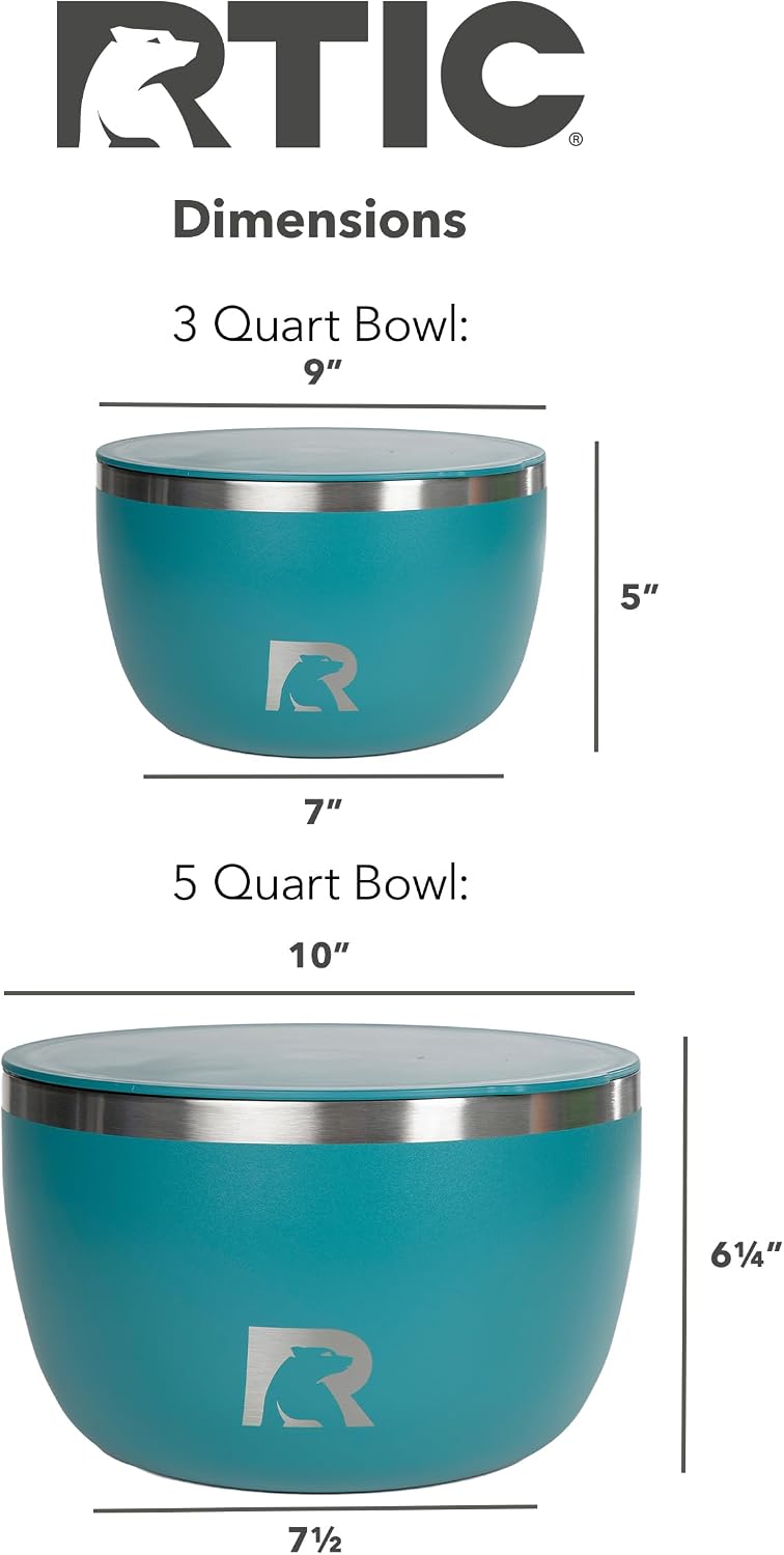 RTIC Anywhere Stainless Steel Bowl Set Of Two, Camping Bowls With Lids, Vacuum Insulated, Stackable Durable Outdoor Dinnerware, Non Slip, Dishwasher Safe, Dinner Outside, Campfires Travel, Deep Harbor