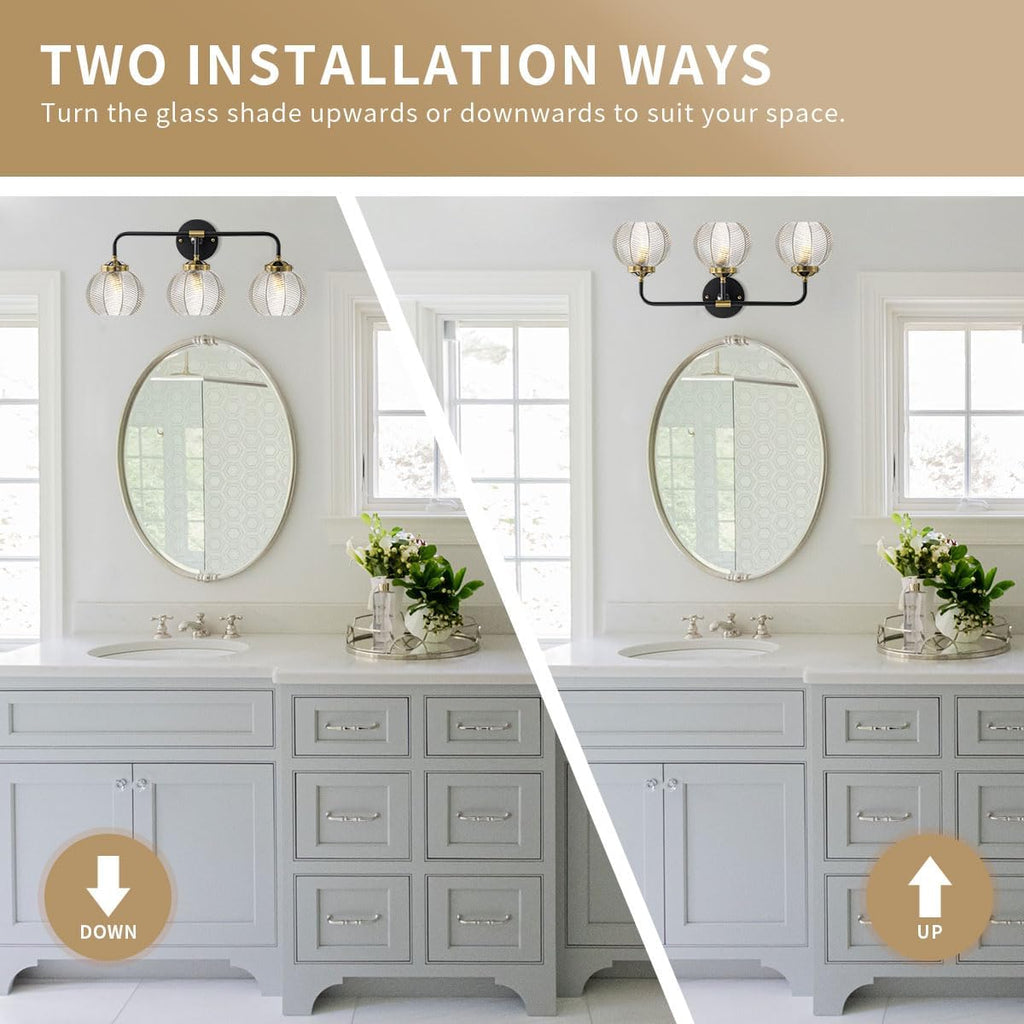 Bathroom Vanity Light Clear Glass Globe Wall Light Fixture Ribbed Glass Shade Mid Century Wall Sconce Lights Fixtures Over Mirror Modern Art Deco Sconces Farmhouse Bathroom Lighting