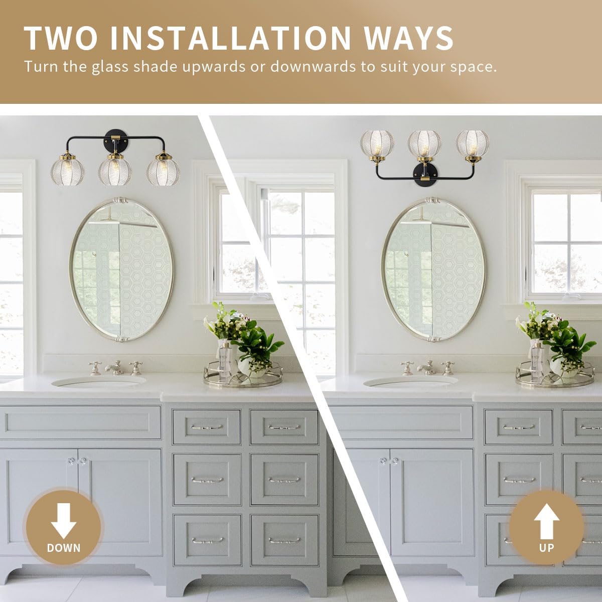 Bathroom Vanity Light Clear Glass Globe Wall Light Fixture Ribbed Glass Shade Mid Century Wall Sconce Lights Fixtures Over Mirror Modern Art Deco Sconces Farmhouse Bathroom Lighting