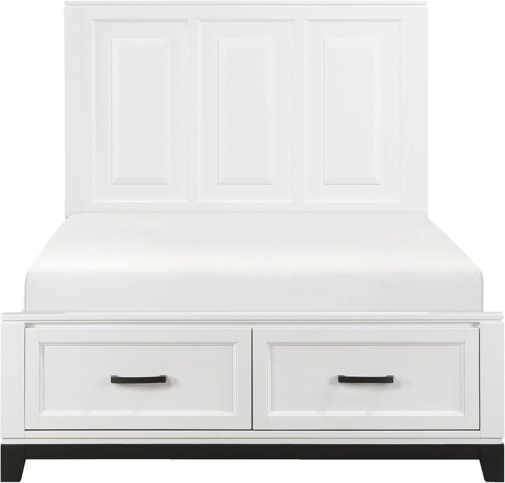 White Finish Bedroom Furniture Set Full Size 6pcs Platform Bed with Drawers Transitional Style