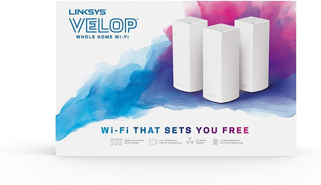 Linksys Velop Dual Band AC3600 Intelligent Mesh WiFi Router Replacement System | 3 Pack | Coverage up to 4,500 Sq Ft
