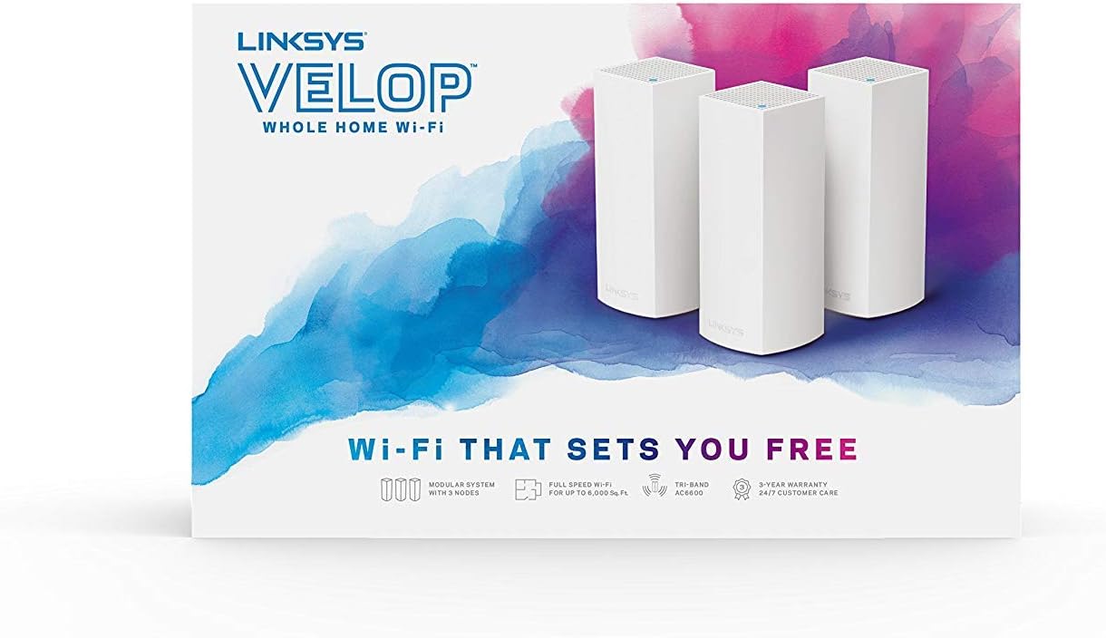 Linksys Velop Dual Band AC3600 Intelligent Mesh WiFi Router Replacement System | 3 Pack | Coverage up to 4,500 Sq Ft