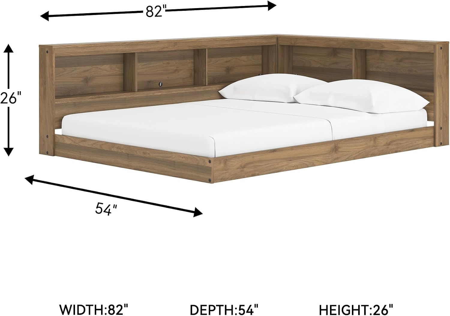 Signature Design by Ashley Deanlow Mid-Century Modern Full Bookcase Storage Floor Bed, No Foundation or Box Spring Needed, Wood, 26' High, Light Brown