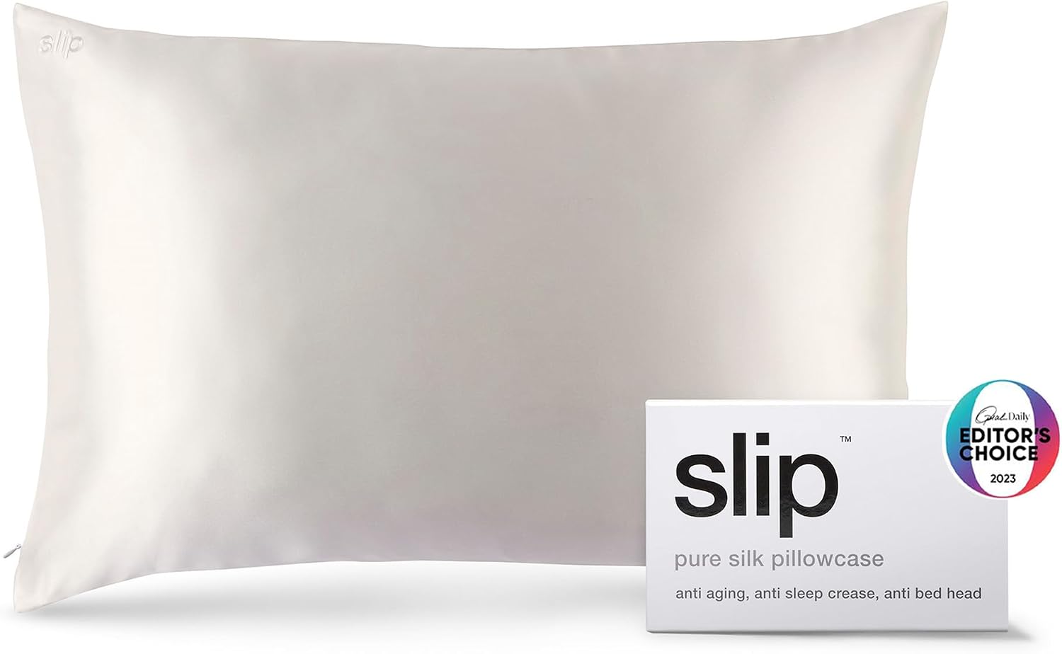 slip The Original Queen Pure Silk Pillow Case - 100% Pure 22 Momme Mulberry Silk - Queen Size Standard Pillow Case - Anti-Aging, Anti-BedHead, Anti-Sleep Crease, White (20' x 30')