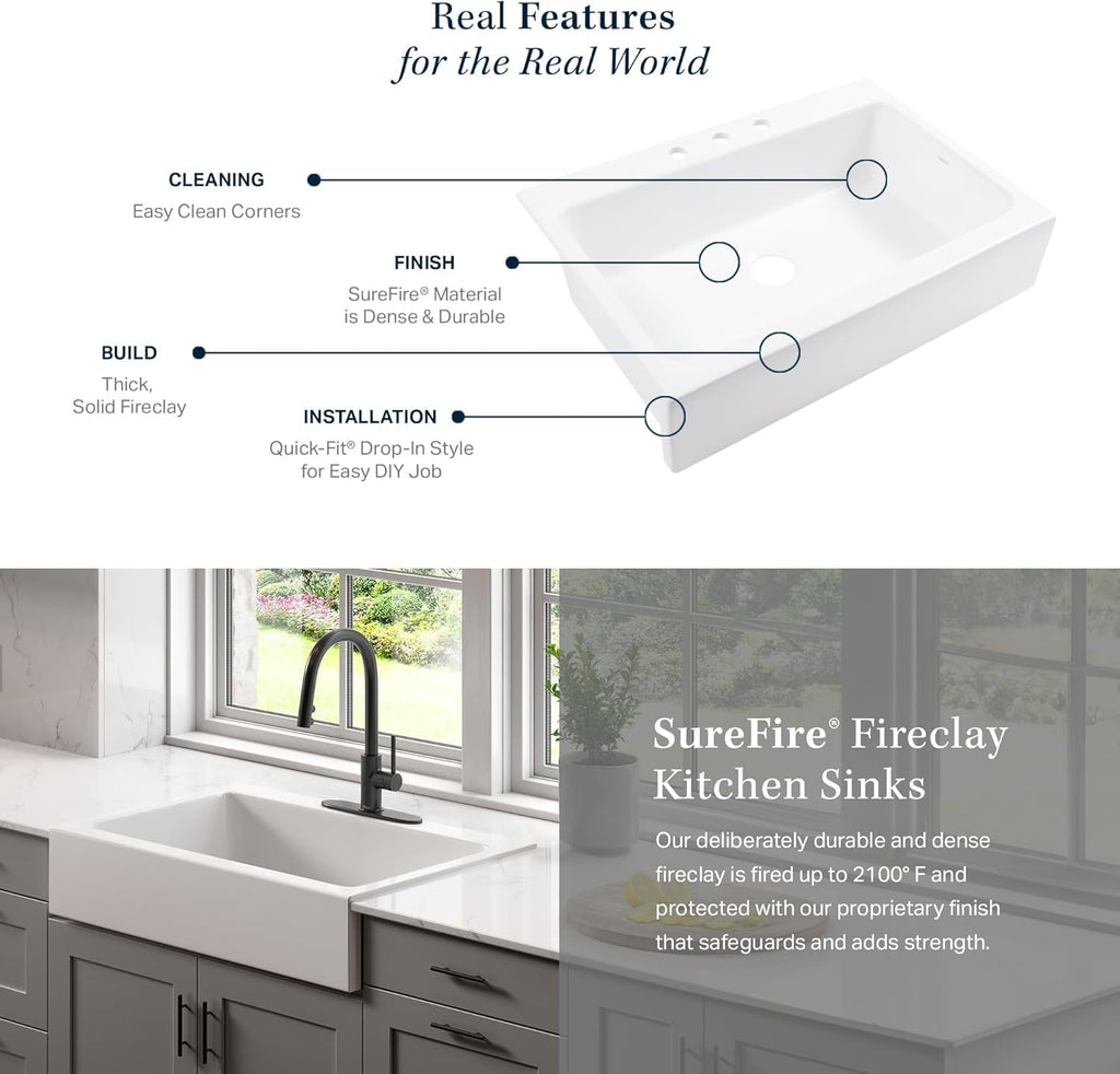 Sinkology Parker 26 Inch Quick-Fit Farmhouse Sink Fireclay Apron Front Single Bowl White – Designed for Easy DIY Installation, Pre-Drilled 1 Faucet Hole, Fits 29 Inch Cabinet
