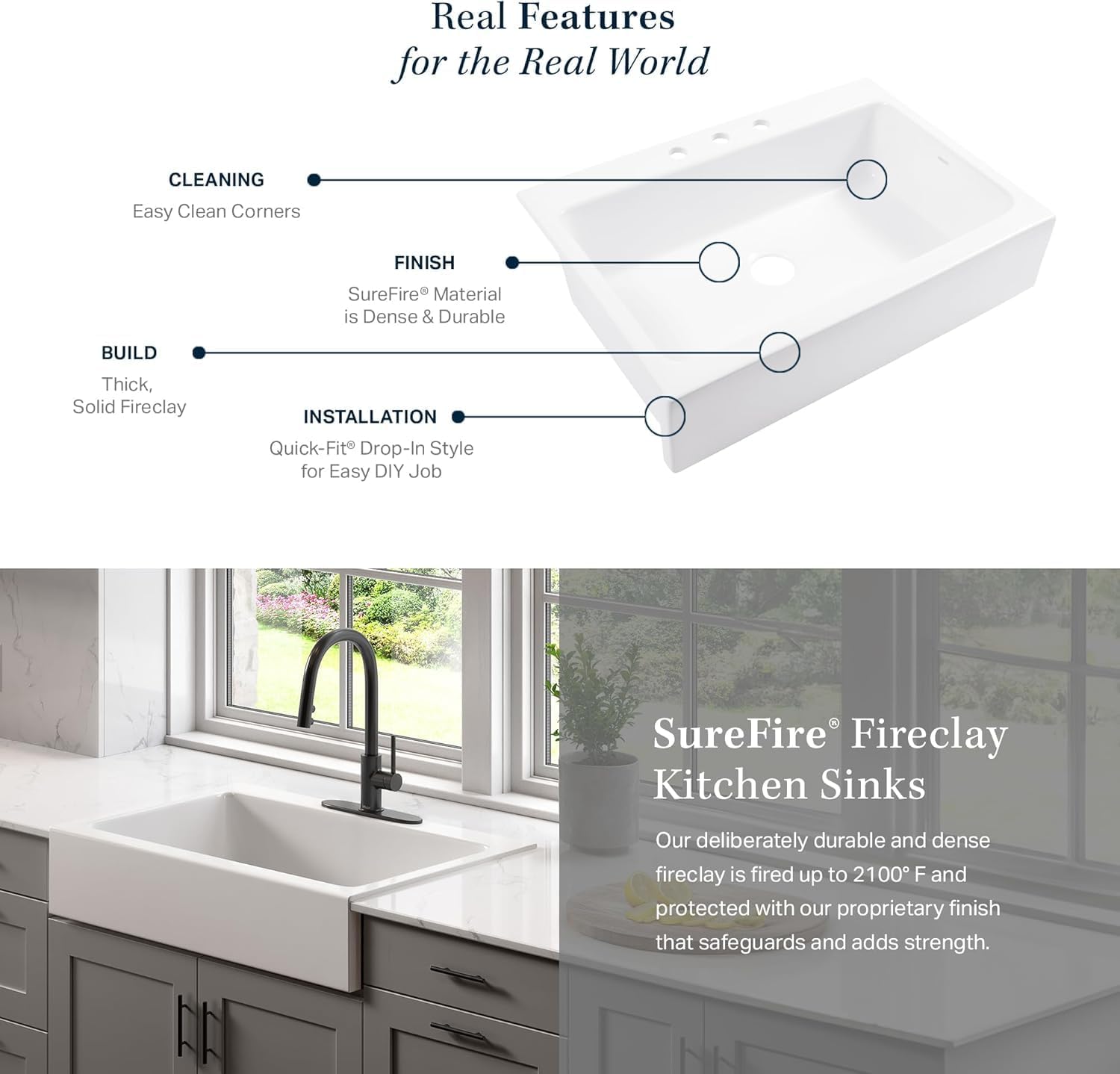 Sinkology Parker 26 Inch Quick-Fit Farmhouse Sink Fireclay Apron Front Single Bowl White – Designed for Easy DIY Installation, Pre-Drilled 1 Faucet Hole, Fits 29 Inch Cabinet