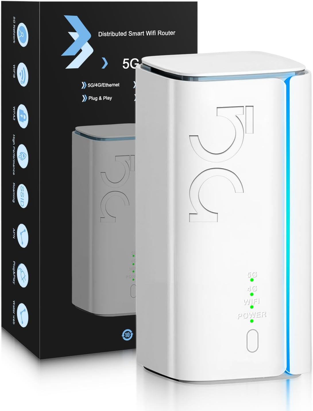 5G WiFi 6 Router with SIM Card Slot,AX1800Mbps Dual Band,Built-in Mesh for Whole Home Coverage,NSA/SA Modem for Home Office,Plug Play, No Cable Needed
