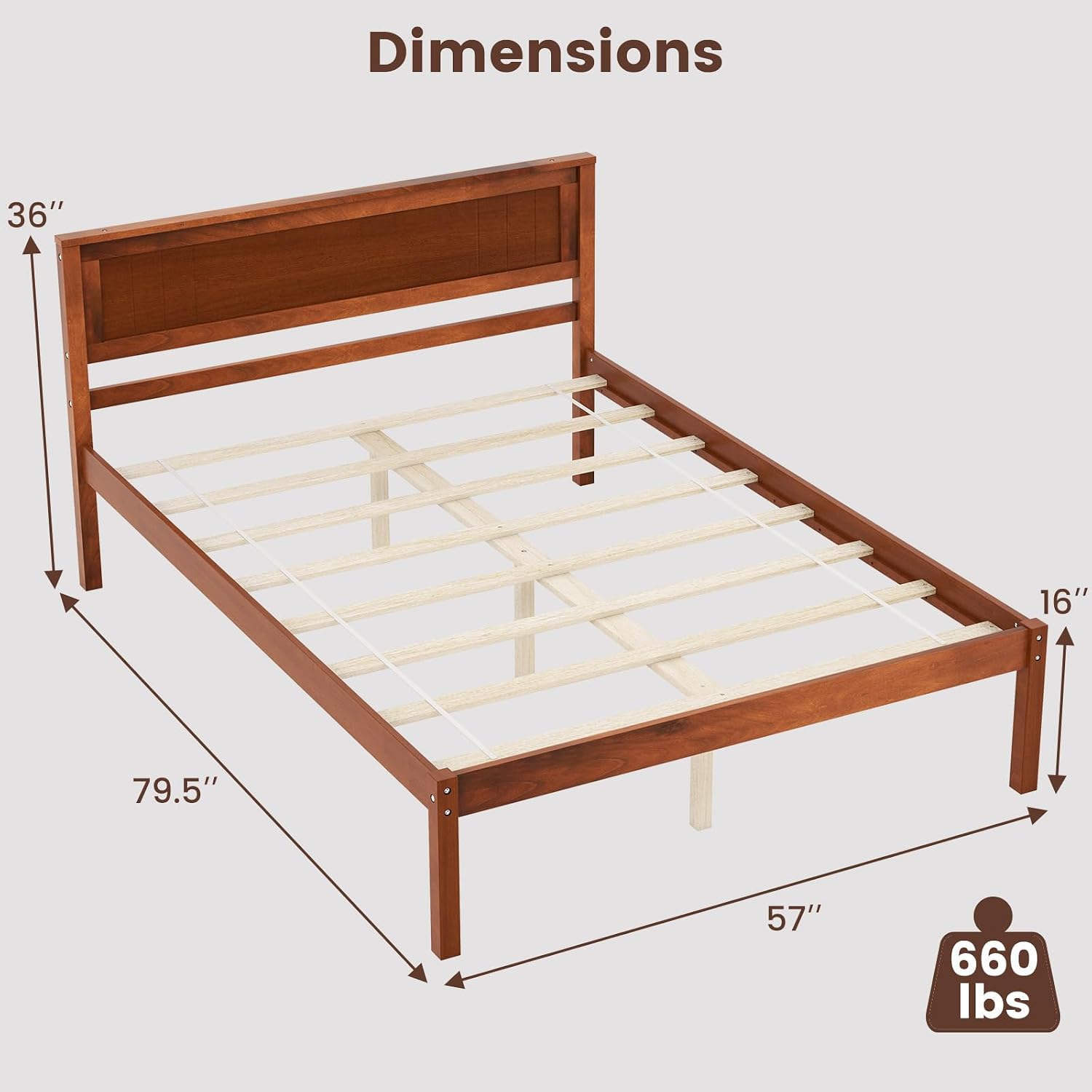 Giantex Full Size Wood Platform Bed with Headboard, Mid Century Solid Wood Full Bed with Slat Support, Double Bed Frame with 16' Under Bed Storage, No Box Spring Needed, Easy Assembly, Walnut