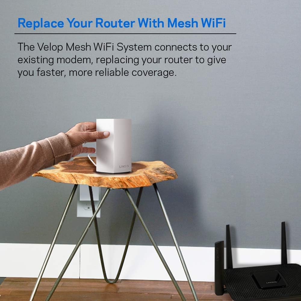 Linksys Velop Mesh Home WiFi System, 3,000 Sq. ft Coverage, 20+ Devices, Speeds up to (AC1300) 1.3Gbps - WHW0102