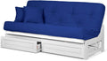 Nirvana Futons Arden White Futon with Bottom Storage Drawers (Queen Size) - Mattress Included (Twill Royal Blue), More Color Options Available