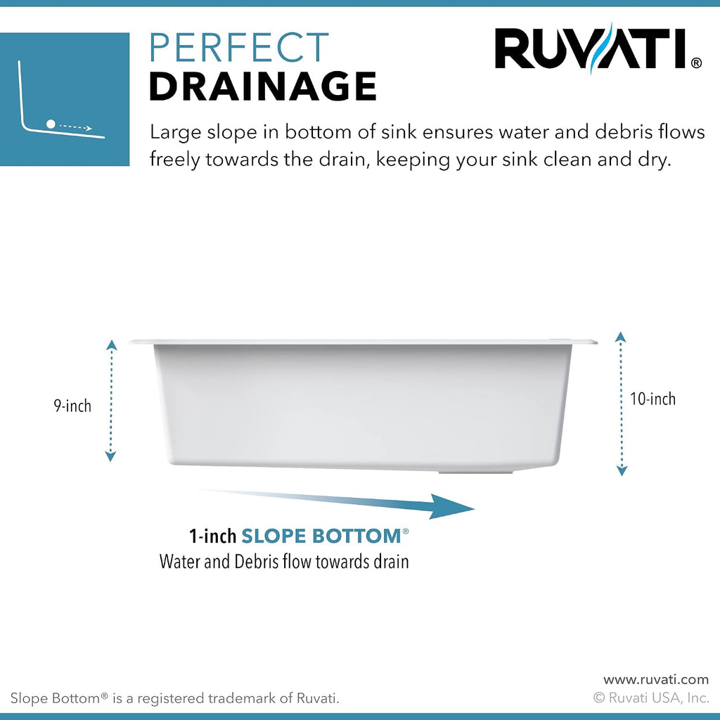 Ruvati 32 x 19 inch epiGranite Undermount Granite Composite Quartz Single Bowl Kitchen Sink - Arctic White - RVG2033WH