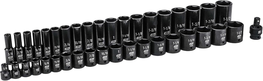 GEARWRENCH 39 Pc. 1/2' Drive 6 Pt. Impact Socket Set, Standard & Deep, SAE - 84947N, Black