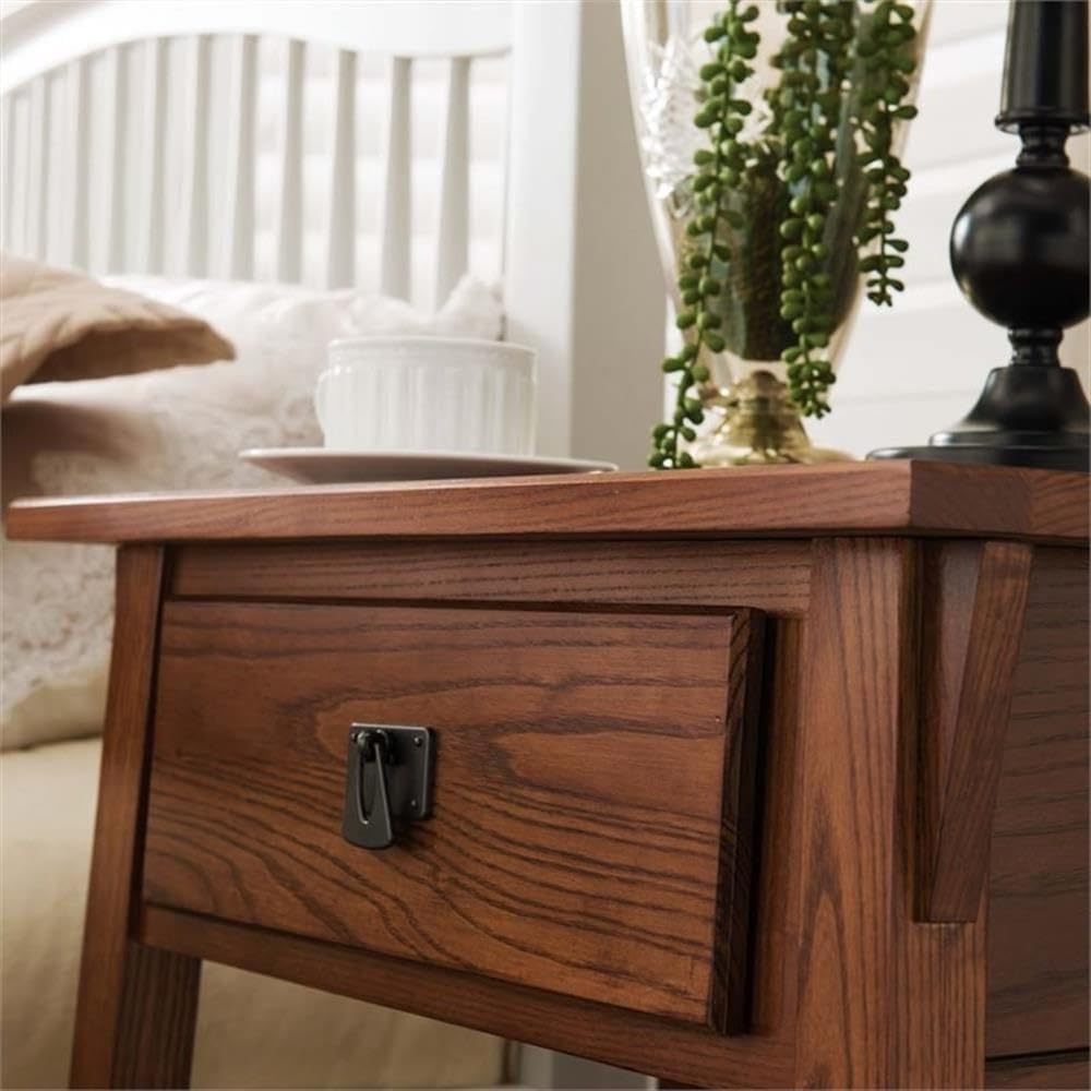 BOWERY HILL 1 Drawer Nightstand, 28' H x 22' W x 16' D, Solid Ash Wood, Russet Finish, Lower Display Shelf, Full Extension Drawer Guides, Compact Mission Style Bedroom Furniture