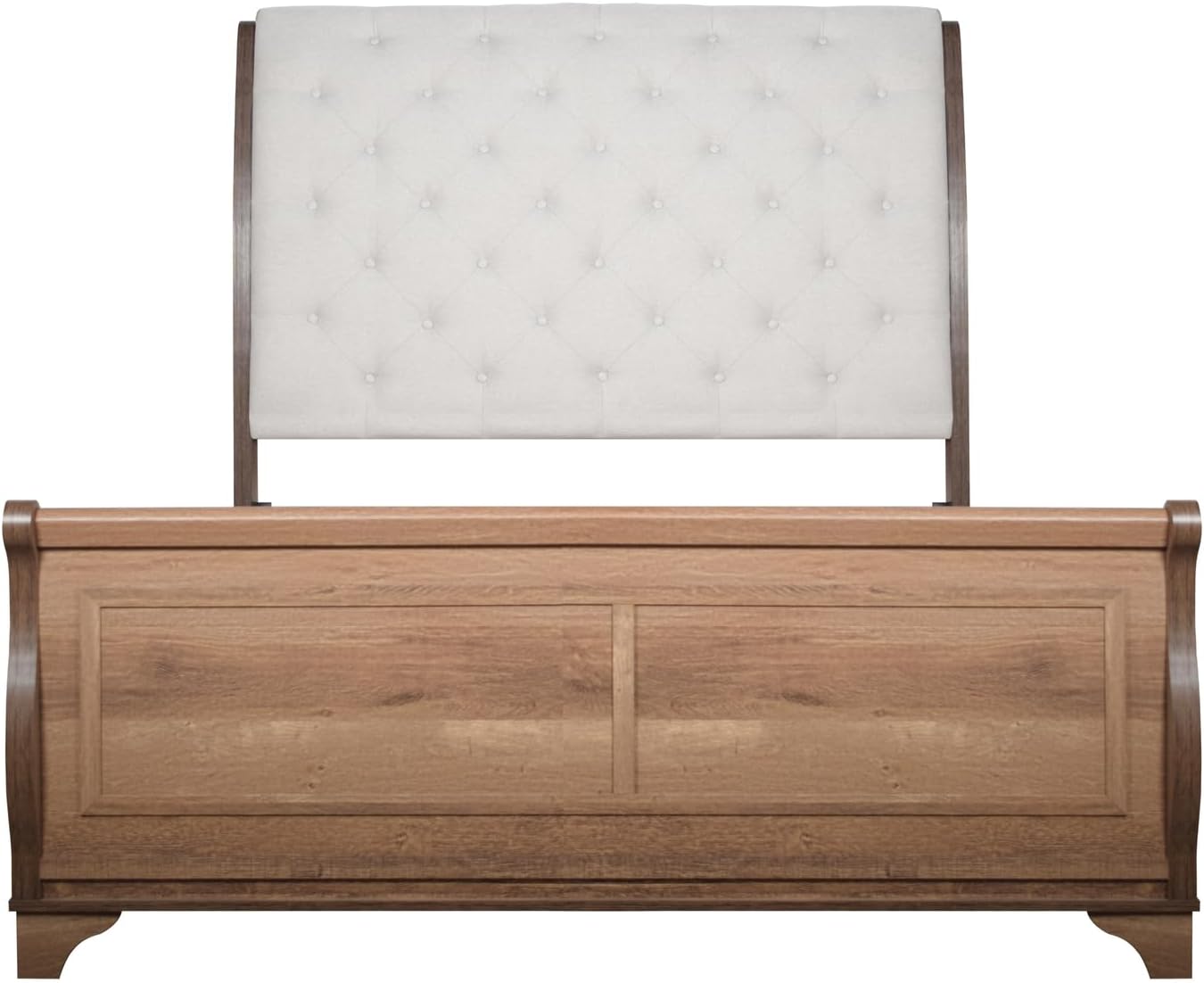 HomeStock Wood Bed Frame with Upholstered Headboard - Pecan Finish - Modern Rustic Bedroom Furniture California King