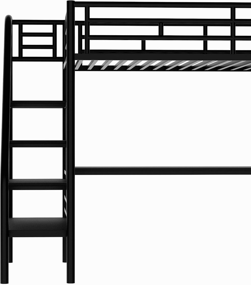 Twin Size Metal Loft Bed Frame with Desk,Bed Designed W/Full-Length Metal Desk Surface,No Box Spring Needed,for Bedroom,Black