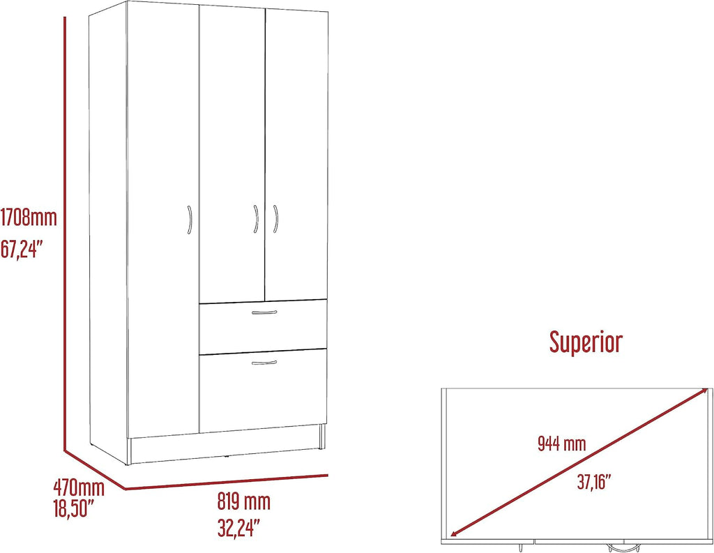 No-Tool Assembly 3-Piece Bedroom Set: Wardrobe with Hanging Rod & 2 Storage Nightstands, Effortless Setup for Small Spaces, Black
