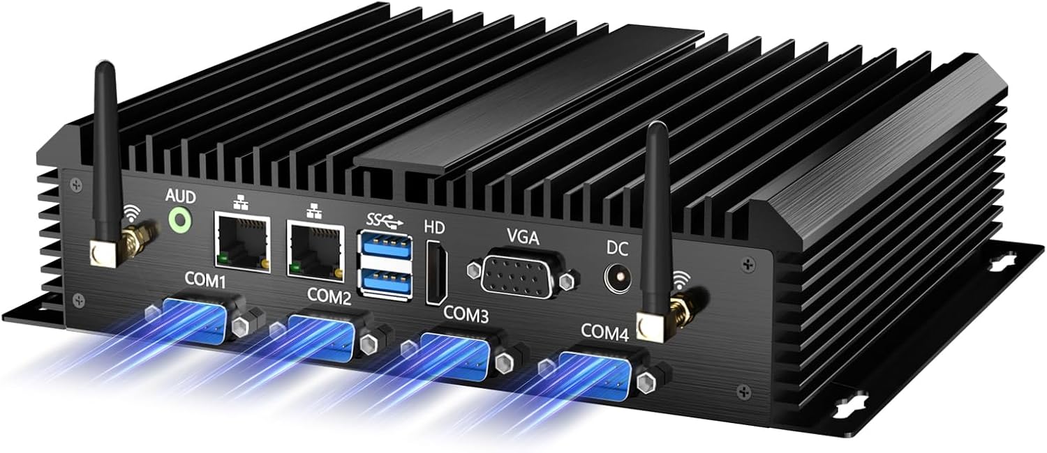 Industrial Mini PC, Desktop Fanless Computer Core i7-5500U 2.4-3.0GHz, Windows 10 Pro, 16G RAM, 512G SSD, Dual LAN, 6xCOM RS232, 4xUSB 3.0, HDMI/VGA Ports, Auto Power On, Full Metal Case
