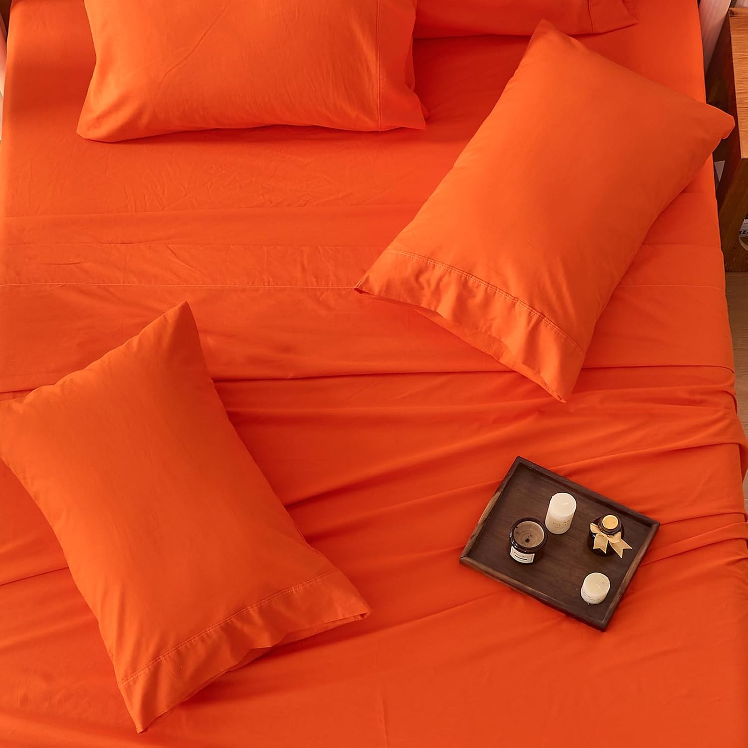 Bedlifes 100% French Flax Linen Sheets Set King Size - 6 Piece Extra Deep Pocket 18-24',Soft Breathable King Bed Sheets with Temperature Regulating & Moisture-Wicking(Orange