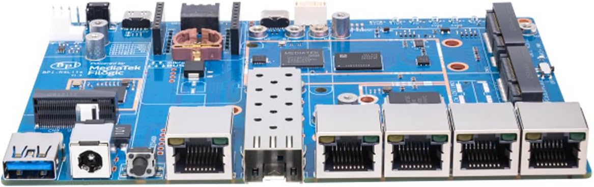 Banana Pi BPI-R4 Lite WiFi 7 Router Dev Board Kit OpenWRT - MediaTek MT7987A SoC - 2GB DDR4 RAM 8GB eMMC, 1x 2.5G SFP RJ45 WAN, 4x GbE Gigabit Ethernet for NAS Smart Home Gateway (2GB, Bundle2)