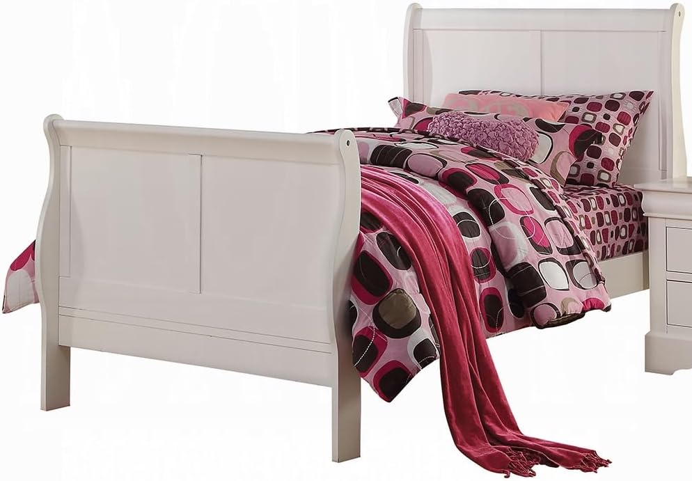 Elegant White Full Sleigh Bed Frame with Tall Headboard and Footboard, Full Size Platform Bedframe, Under Bed Storage Space, Strong Wooden Slats, Modern Mattress Foundation (Full)