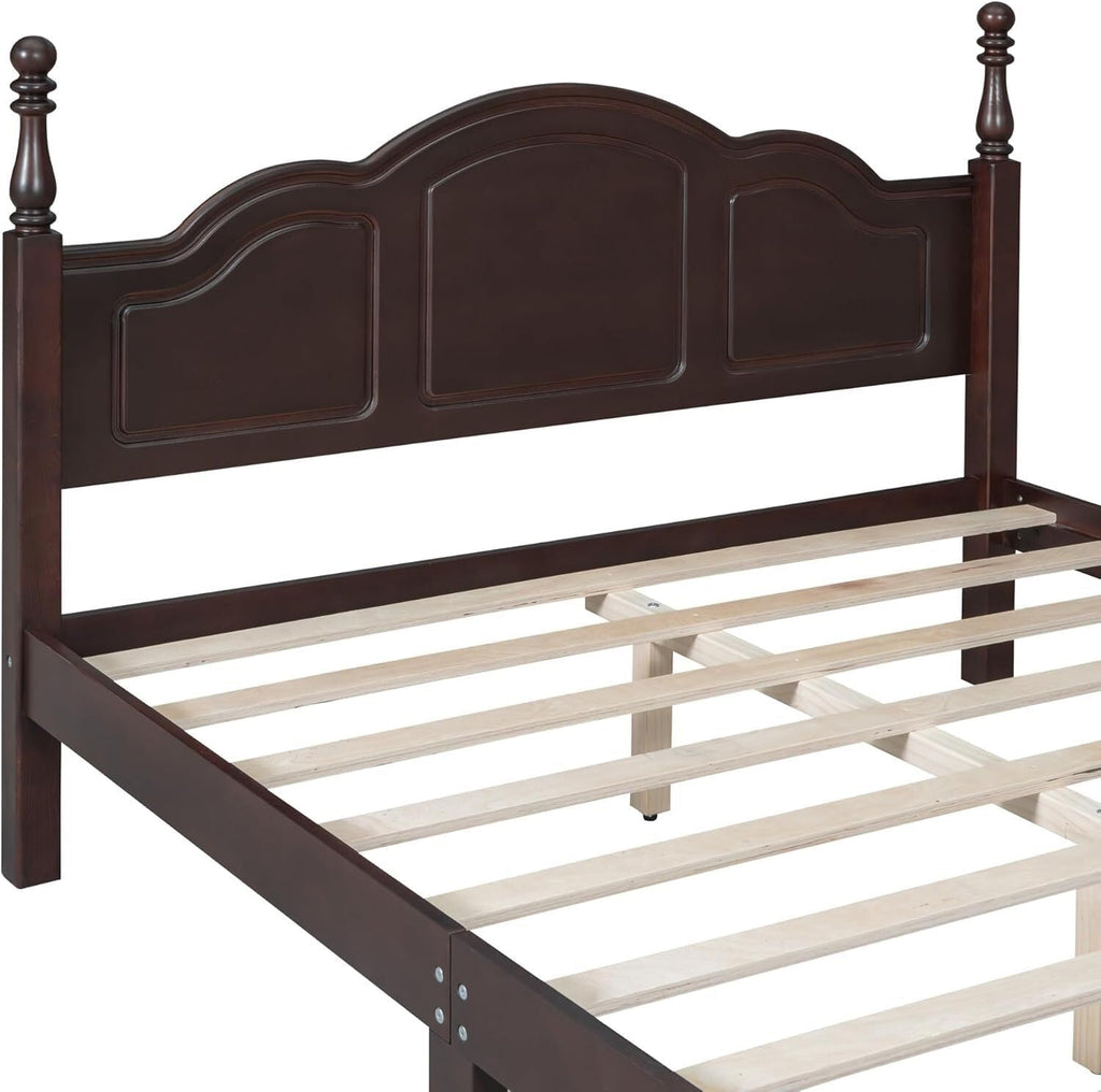 Bedroom Set of Furniture, Wooden Platform Bed and Two Bedside Tables, for Family Use(Dark Walnut(Queen))
