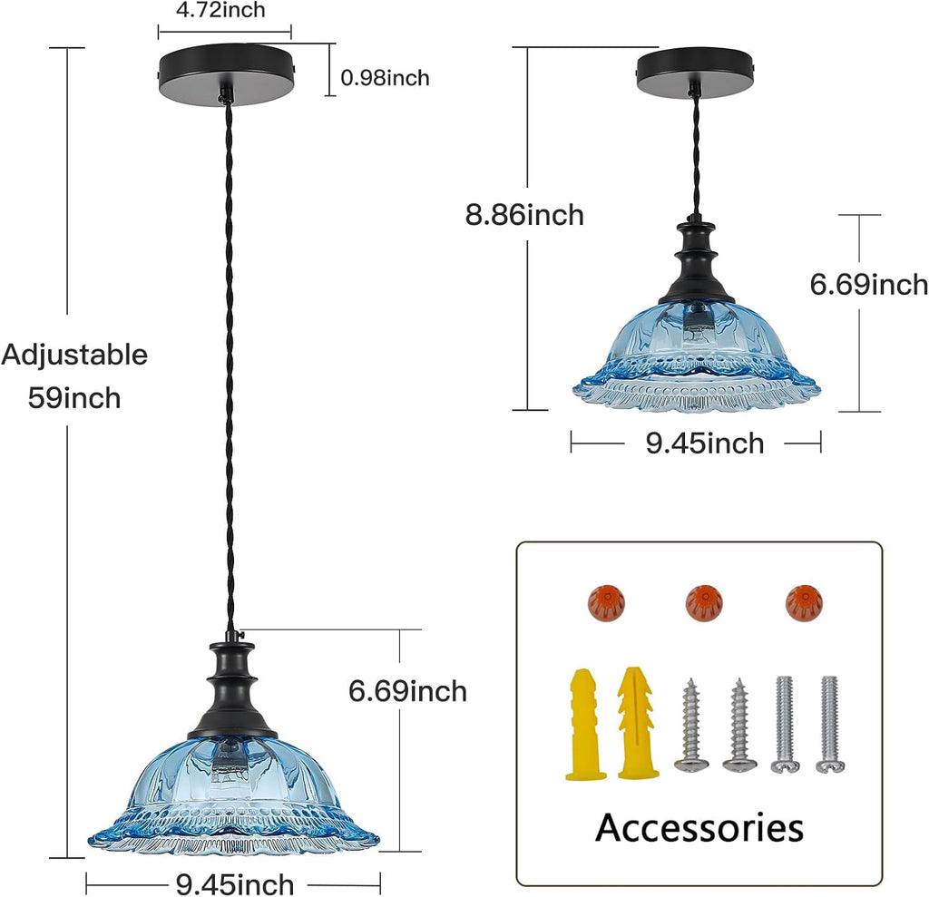 HDDFL Glass Pendant Lights Modern Pendant Lighting Fixtures Hanging Lamp for Kitchen Island Bedroom Dining Room Coffee Shop Hallway Blue and Black 2 Pack