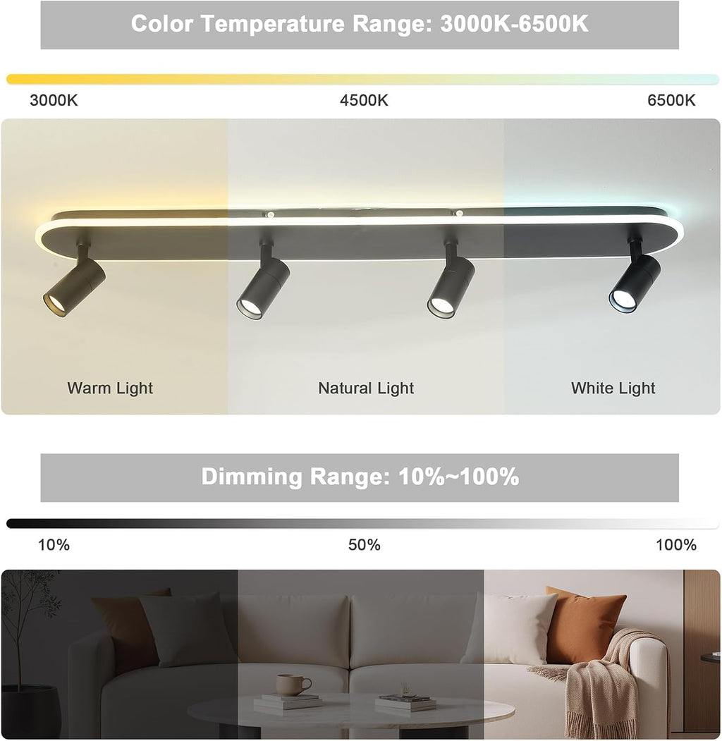 Jaycomey LED Track Lighting Fixtures Ceiling, 58W Adjustable Ceiling Spotlights with Remote, Dimmable 3000K-6500K Modern Kitchen Ceiling Light for Living Room Bedroom Dining Room Hallway Black
