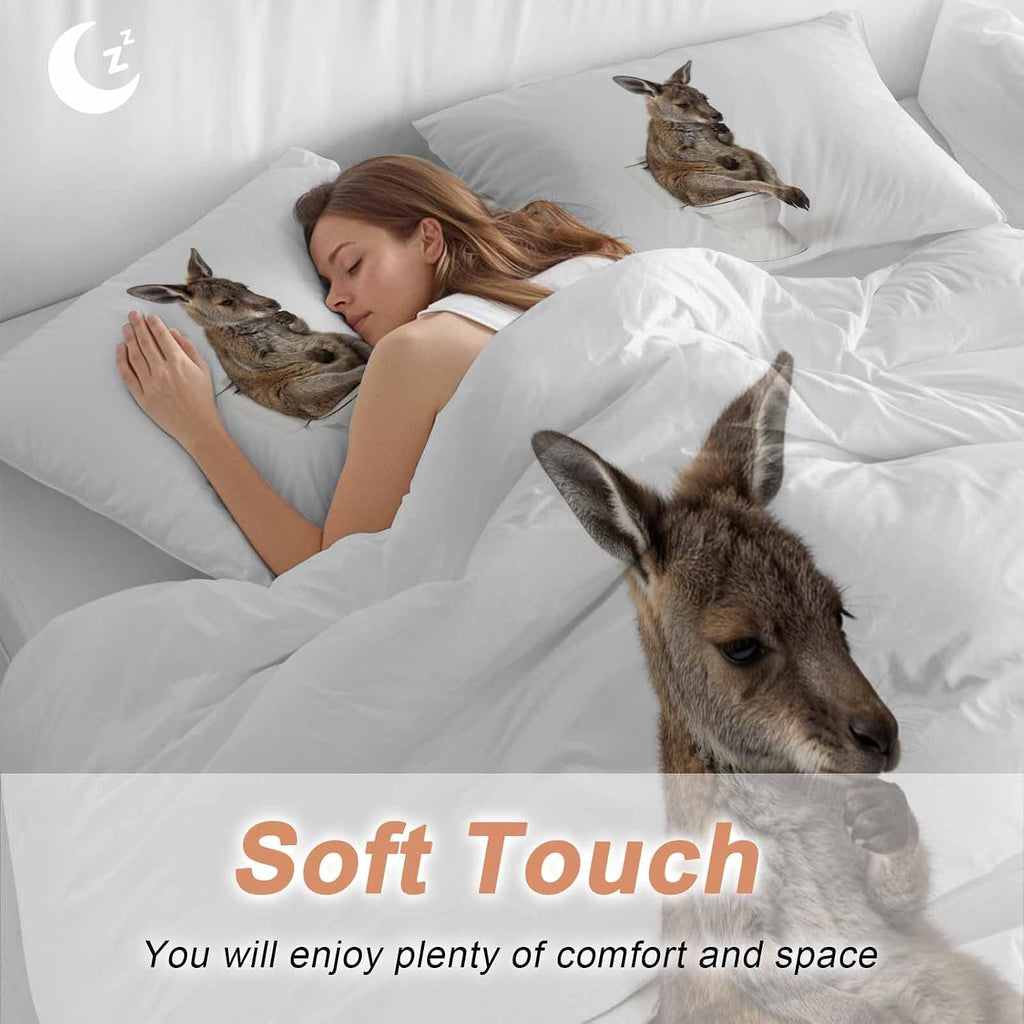 Kangaroo Sitting on The Toilet Thinking Duvet Cover Set Queen Size 4 Pieces Abstract Funny Animal Bedding Set with Zipper Closure, 1 Comforter Cover 86x86 Inches 1 Flat Sheet & 2 Pillow Cases