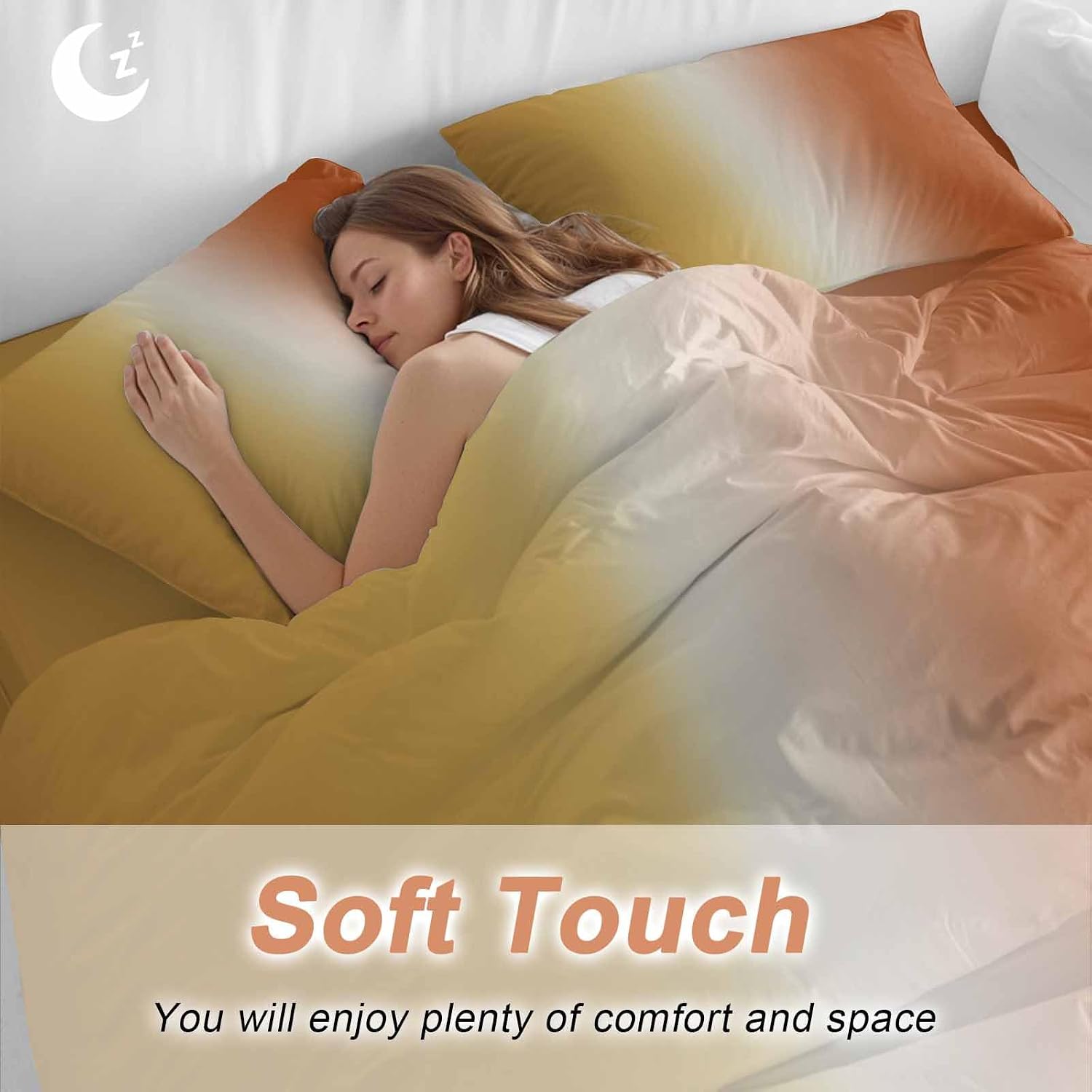 Gradient Yellow Orange Duvet Cover Set Queen Size 4 Pieces Modern Abstract Minimalist Ocean Beach Bedding Set with Zipper Closure, 1 Comforter Cover 90x92 Inches 1 Flat Sheet & 2 Pillow Cases