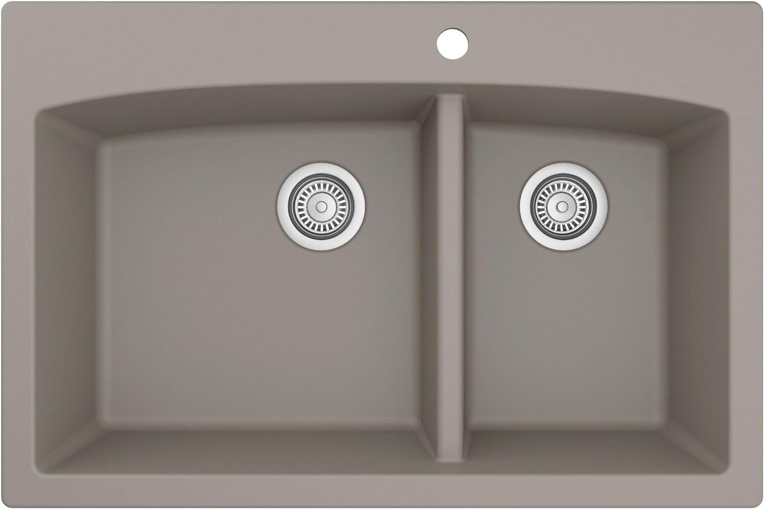 Karran 33-Inch Quartz Composite Drop-In 60/40 Low-Divide Double Bowl Kitchen Sink, Top-Mount, White, Heat & Scratch Resistant, Pre-Drilled Faucet Hole