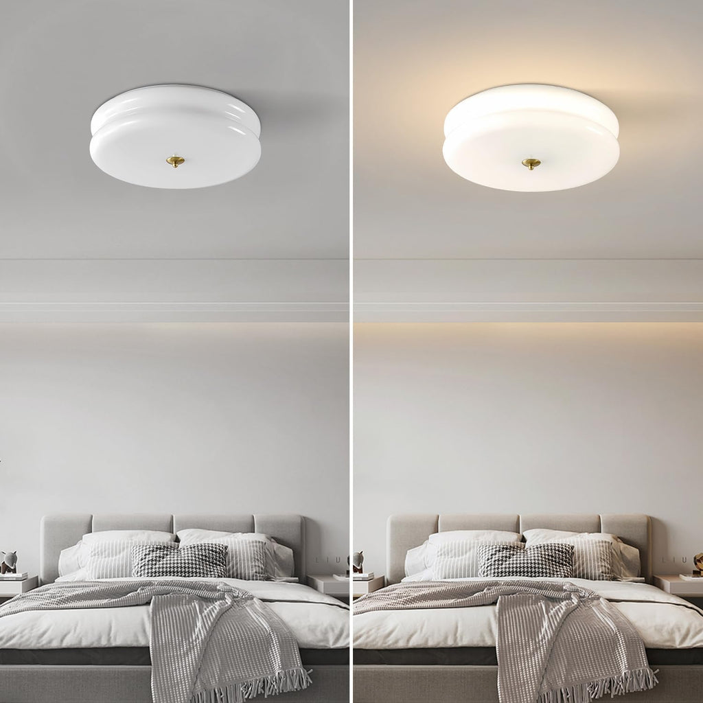 KCO Lighting Modern Hallway Ceiling Lights Milk White Glass Flush Mount Ceiling Light Large Round LED Ceiling Light with Remote Vintage Gold Bathroom Ceiling Lights