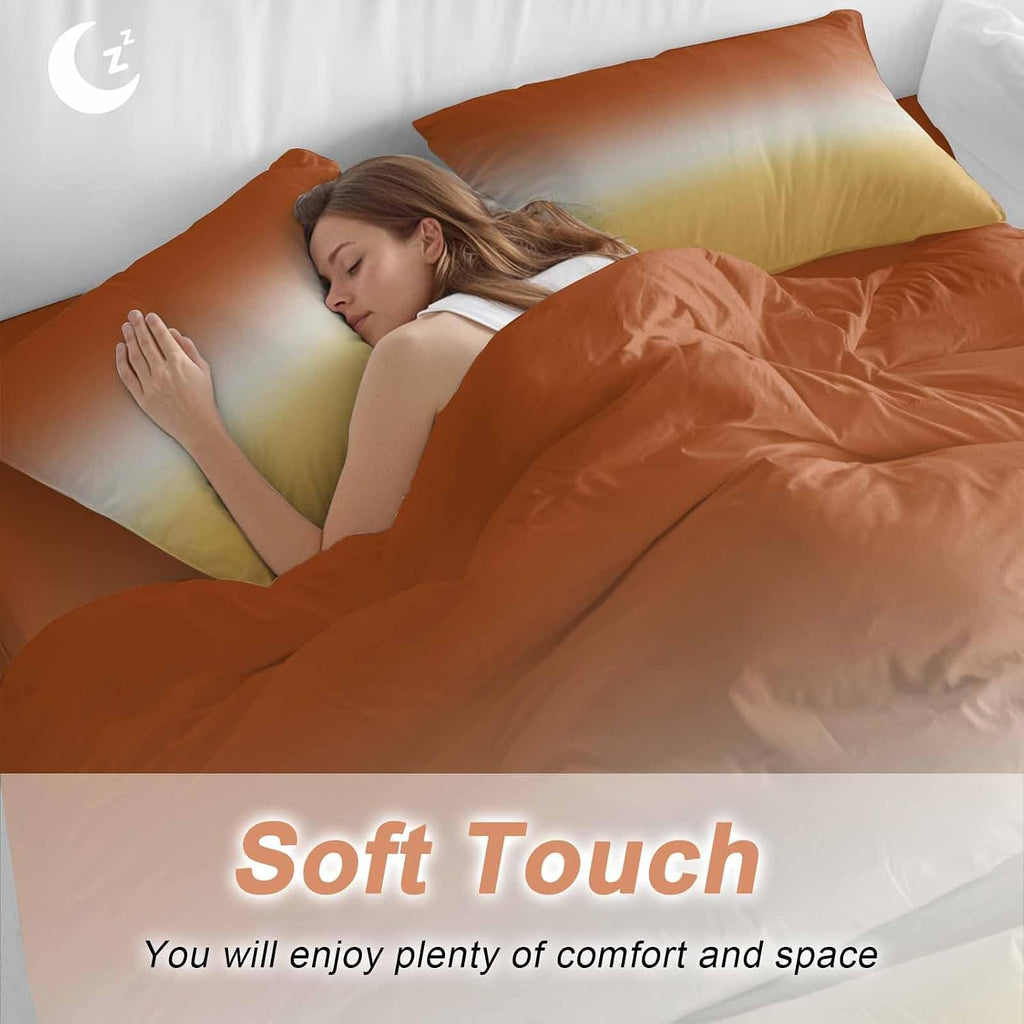 Gradient Orange Duvet Cover Set Queen Size 4 Pieces Modern Minimalist Yellow Orange Ocean Beach Bedding Set with Zipper Closure, 1 Comforter Cover 86x86 Inches 1 Flat Sheet & 2 Pillow Cases
