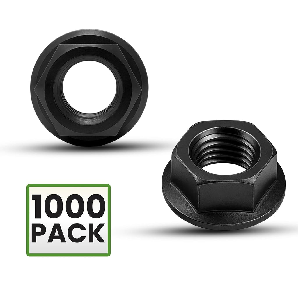 M8 x 1.25 Thread Flange Nuts – 1000 Pack Black Zinc Steel with 13mm Drive – Corrosion Resistant Hardware Nuts for Automotive, Construction & DIY