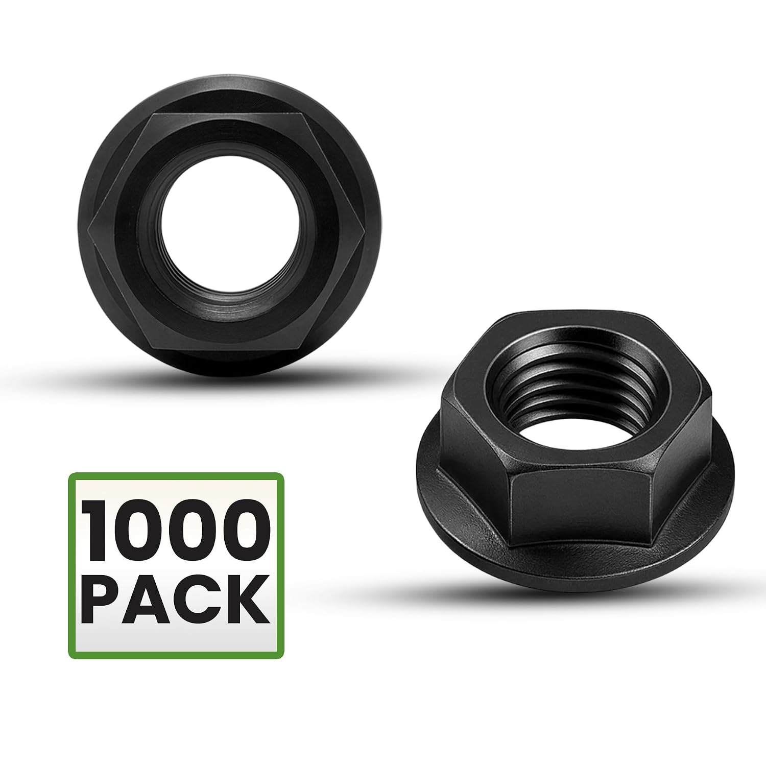 M8 x 1.25 Thread Flange Nuts – 1000 Pack Black Zinc Steel with 13mm Drive – Corrosion Resistant Hardware Nuts for Automotive, Construction & DIY