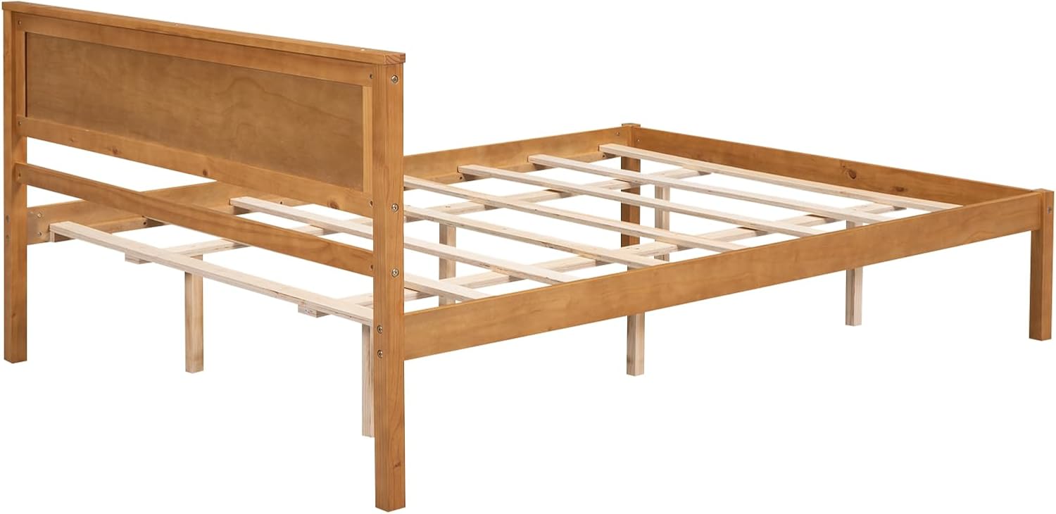 Queen Size Wood Bed Frame and Headboard, Modern Retro Brown Platform Beds Frames, Sturdy and Durable Design Rustic Wooden Bedroom Set, Easy Assembly, No Box Spring Needed (Oak, Queen)